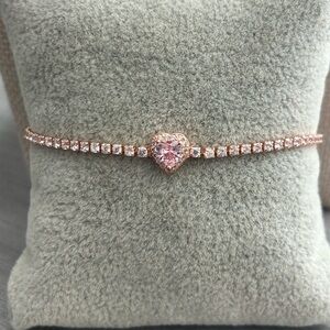 💕 18K Rose Gold Filled Heart Bracelet | AAA CZ Stones | Adjustable | New